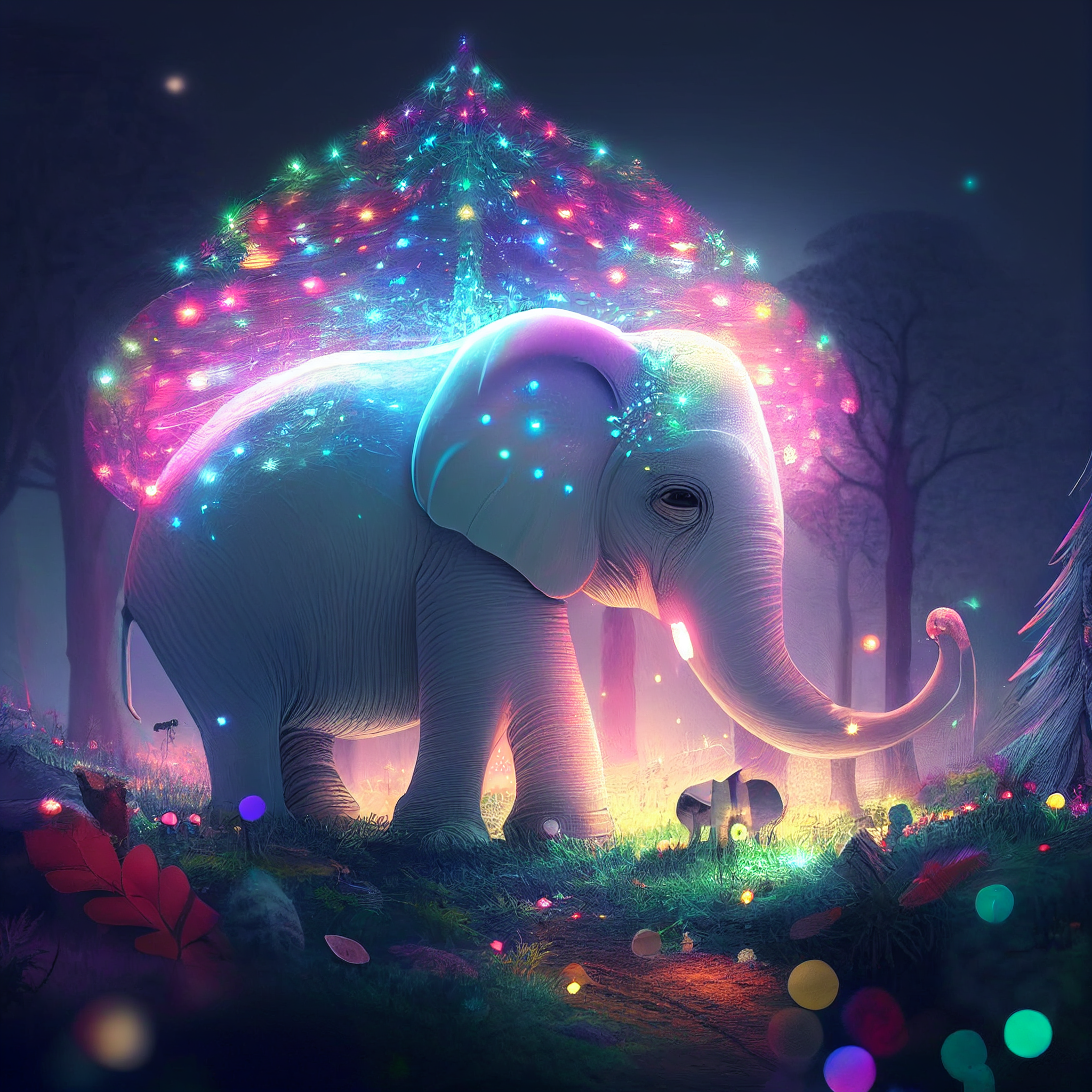 AI image generation White elephant in fairytale forest